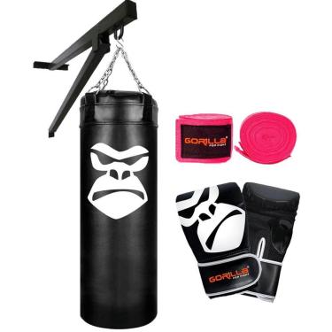 Imagem de Saco De Pancada 90 Cm Gorilla + Luva Bate Saco PRO + Bandagem Elástica 3 Metros + Suporte Parede-Unissex
