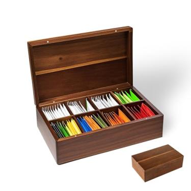 Imagem de Organizador de saquinhos de chá de madeira acácia com tampa magnética, organizador de caixa de chá de 8 compartimentos, recipiente de armazenamento de chá de madeira para saquinhos de chá e