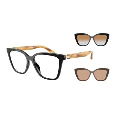 Imagem de Oakley Ea4254u feminino ajuste universal com dois grampos de sol intercambiáveis armação de óculos de grau olho de gato, Preto brilhante em Havana claro/cinza claro/cinza escuro, 54 mm