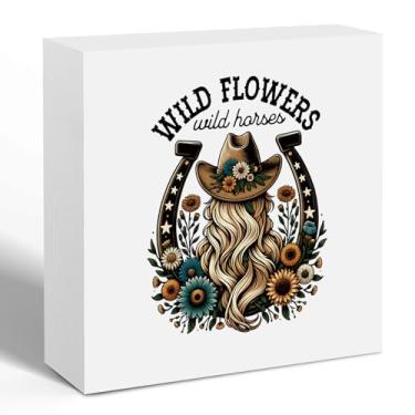 Imagem de Foritho Placa De Madeira Rústica Estilo Boho Com Tema Vaqueira Ocidental, Placas Flores Silvestres E Cavalos Selvagens Para Decoração Mesa, Escritório, Casa Fazenda, Quarto Vaqueira, Sinalização Dec