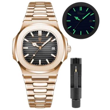 Imagem de Gosasa Relógios masculinos modernos de aço inoxidável, estilo luxuoso, quartzo luminoso, à prova d'água, mostrador analógico, relógio de pulso masculino, preto rosa, Negócios