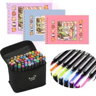 Imagem de Kit Canetinhas Pintura Touch 60 pçs com livro de colorir Gramatura Ace