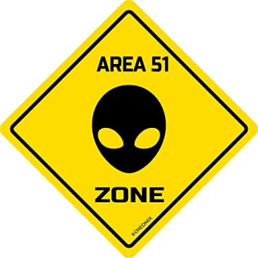 Imagem de Área 51 Placa de cruzamento de zona engraçada placa de metal para bar, clube, casa de campo, cafeteria, decoração interna e externa, placa de parede amarela 30 x 30 cm
