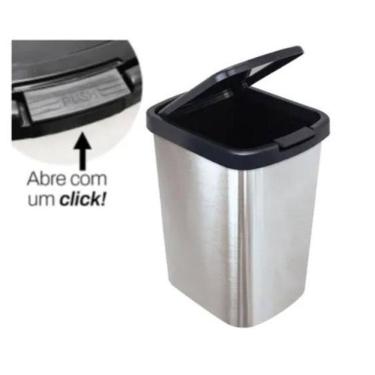 Imagem de Lixeira Plástica com Tampa Click 09L - Acabamento Inox