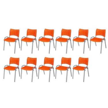 Imagem de Kit 11 Cadeiras Iso Base Cinza, Escola, Escritório, Igreja- Laranja
