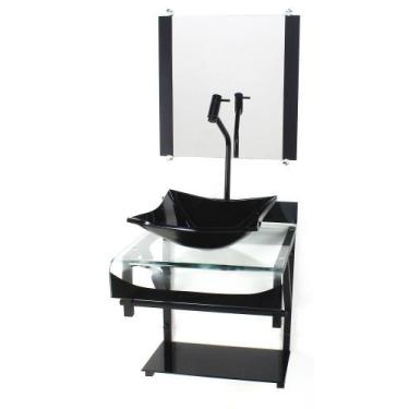 Imagem de Gabinete de vidro 40cm para banheiro curvado duplo pp cuba quadrada pr