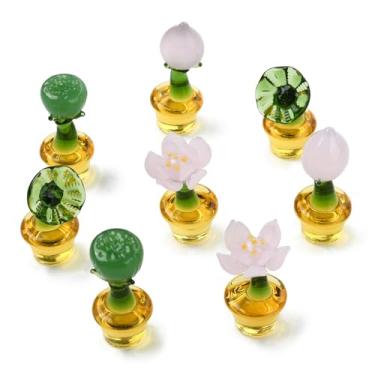 Imagem de KitBeads 8 peças, 4 estilos, estatuetas em vaso de flores, em miniatura, folha de lótus, para artesanato, casa de bonecas, jardim, micro decoração de paisagem