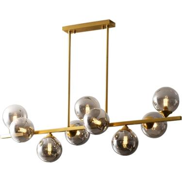 Imagem de Lustre De Vidro Sputnik De 9 Luzes Metal Dourado Latão Escovado Linear Pendente Luz Mágica Molécula De Feijão Luminárias De Teto Pendentes Para Quarto Sala De Estar Corredor