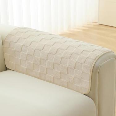 Imagem de Foxdecor Capas felpudas para poltronas reclináveis, conjunto de 2 capas de poltrona antiderrapante, capa para descanso de braço para sofá, protetor de poltrona (branco creme, 66 x 66 cm)