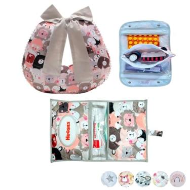Imagem de Necessaire Porta Remédios Portátil + Porta Fraldas, lenço Umedecido e Pomada + Almofada Amamentação Para Bebê(BICHINHOS NA SELVA)