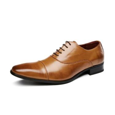 Imagem de Sapato social masculino Oxford de couro legítimo, bico quadrado, cadarço estilo britânico, bico curto, sapatos formais, Marrom, 39