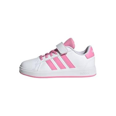 Imagem de adidas Tênis infantil unissex Grand Court 2.0 de renda elástica, Branco/Rosa Bliss/Preto, 13.5 Little Kid