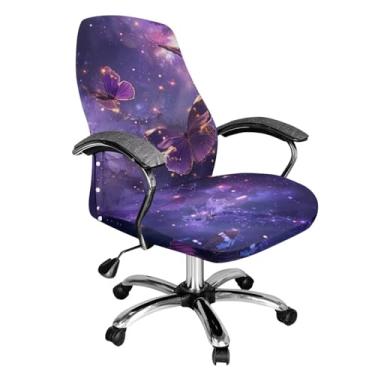 Imagem de Hudotybom Capa de cadeira de escritório feminina Galaxy Butterfly para cadeira de escritório, respirável, antipoeira, lavável, fácil de remover, capa de cadeira de encosto alto tamanho G