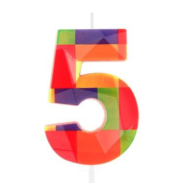 Imagem de Hongplus Bloco de construção colorido 3D, número 5, vela de 5º aniversário, blocos de montar, tijolos, feliz aniversário de 5 anos, topo de bolo para meninos e meninas, crianças, artigos de decoração