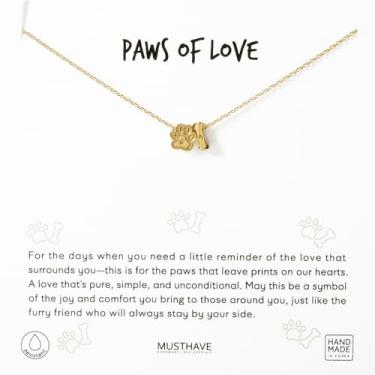 Imagem de MUSTHAVE Colar com pingente de pata e osso banhado a ouro 18K, cartão de mensagem, cachorrinho, amante de animais de estimação, colar para mulheres, simples, delicado, corrente de âncora, extensor de