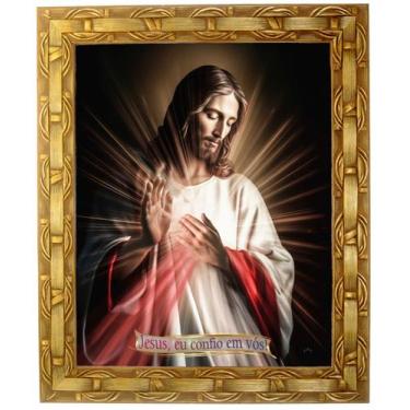Imagem de Quadro decorativo e religioso de Jesus Misericordioso, com frase, mode