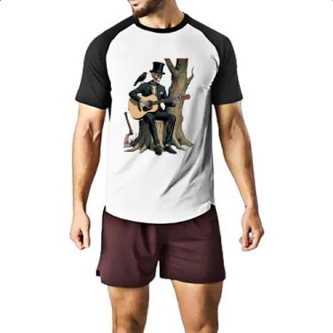 Imagem de Camiseta Raglan Esqueleto tocando violao - Alearts, G