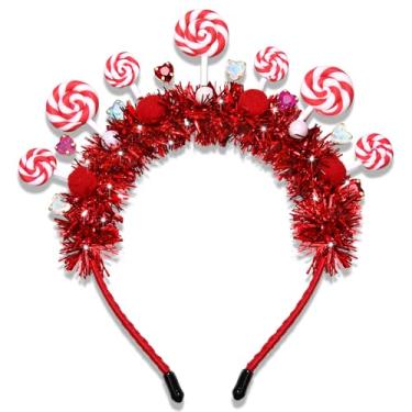 Imagem de NVENF Tiara de doces para meninas, vermelho, rosa, bengala doce, Natal, pirulito, faixas para a cabeça com tema de doces, lembrancinhas de festa de Halloween, roupas de Natal, presentes de aniversário