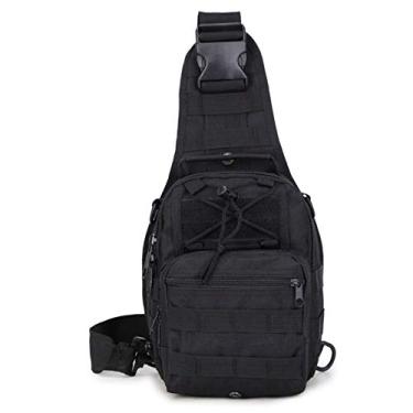 Imagem de Rullar Mochila pequena para caminhadas Tática Sling Peito Bolsa Militar Multifuncional Ombro Messenger Mochila Caça Acampamento Preto