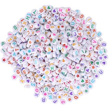 Imagem de Akozon 1000pcs de Letra de Acrílico Redonda Contas - Contas de Alfabeto Diy para Fabricação de Jóias - Coração Colorido de Pêssego e Padrões de Cinco Estrelas para Pulseiras e Colares