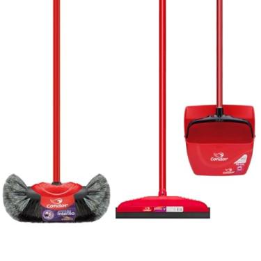 Imagem de Kit 1 Pá Caçamba 1 Rodo 30cm 1 Vassoura Pelo Natural Com Cabo