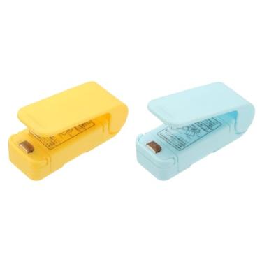 Imagem de PATIKIL 2 peças de mini máquina de selagem portátil, seladora a vácuo térmica portátil para alimentos, mini seladora magnética para sacos de plástico, armazenamento de lanches, amarelo/azul