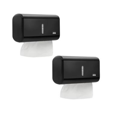 Imagem de Kit 2 Toalheiro Compacto Dispenser Papel Toalha Interfolhado ABS Alta Resistência Visor Transparente Abertura Chave Econômico Moderno Lavabos Banheiros Clínicas Escritórios (2, Preto)