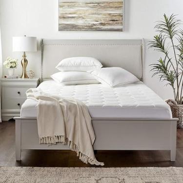 Imagem de Capa de colchão: cobertura de cama e protetor à prova d'água com bolsos profundos, tamanho solteiro, branco