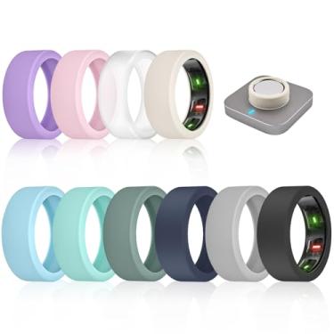 Imagem de Pacote com 10 capas de anel compatíveis com Oura Ring Gen 4/3 - carrega diretamente com a capa, protetor de silicone elástico de silicone para malhar (M, violeta/azul-celeste/rosa/luz das estrelas