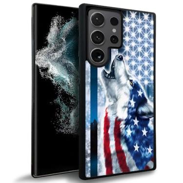 Imagem de Pinsheng Capa compatível com Samsung Galaxy S24 Ultra, neve lobo bandeira americana Galaxy S24 Ultra capas para meninos, capa protetora antiderrapante de silicone macio compatível com Samsung Galaxy