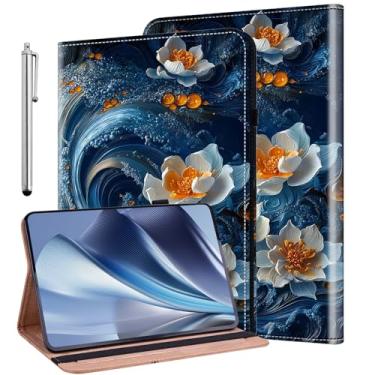 Imagem de KEFBWAO Capa para Samsung Galaxy Tab A9+/A9 Plus 28 cm 2023, suporte Stylus carteira flip de couro à prova de choque para Galaxy Tab A9+ Plus SM-X210/X216/X218, flor de surfe