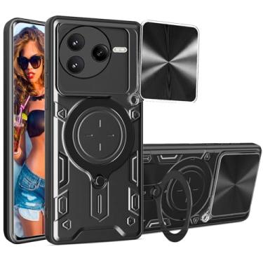 Imagem de Ephoou Capa protetora magnética para Xiaomi Poco F7 Ultra/Redmi K80 Pro de 6,7 polegadas com suporte de anel, capa resistente à prova de choque de grau militar com capa de lente de câmera deslizante