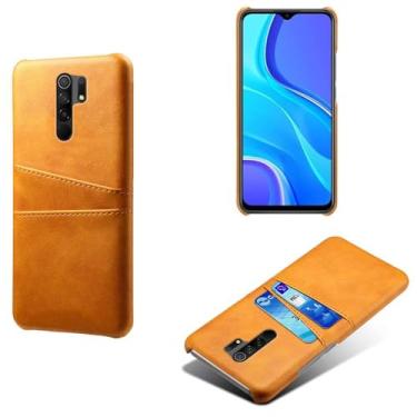 Imagem de Capas Compatível com Xiaomi Redmi 9 Prime,Caso de couro PU-Tampa de telefone a prova de choque com 2 slots de cartão,Proteção anti-impressão digital e anti-gota-Yellow