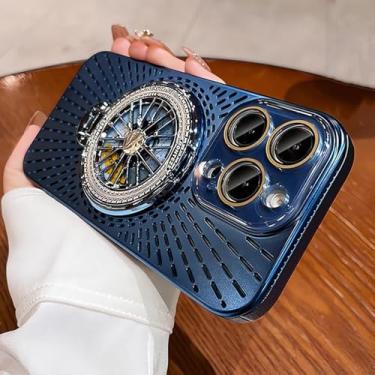 Imagem de MVVKKY para iPhone 13 ProMax Luxury Case Gyro Stand Phone Case Plating PC Shockproof Cover (para iPhone 13 ProMax/Azul)