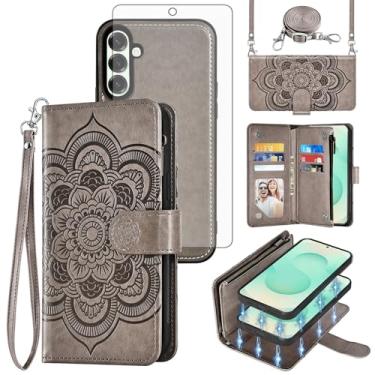 Imagem de Asuwish Capa de celular para Samsung Galaxy S25 Plus S25+ 5G com zíper carteira celular com protetor de tela de vidro temperado, alça transversal, porta-cartões de flores S25Plus 25S + S 25 25+