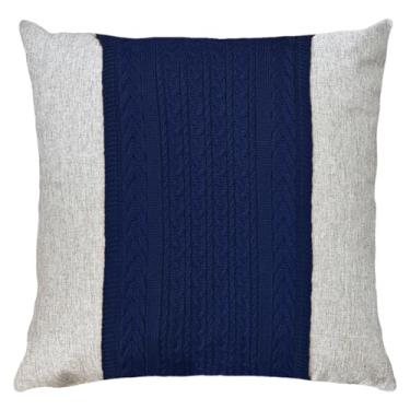 Imagem de Almofada Linho Cru E Faixa Malha Terracota Azul Cinza 45x45 (Azul Marinho)