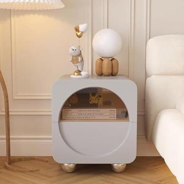 Imagem de Mesa De Cabeceira Para Quarto Pequeno, Mesa De Cabeceira De Couro Com Vidro Azul-petróleo, Mesa De Cabeceira Minimalista E Prática, Mesa De Cabeceira Para Quarto, Sala De Estar, Grey, 45x40x48CM