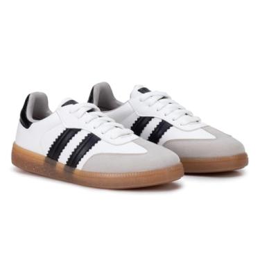 Imagem de Tênis Feminino Casual Samba Listra Estilo Chuteira Original (Branco/Preto, BR, Adulto, Numérico, 35)