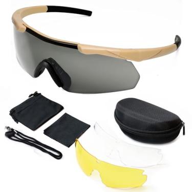 Imagem de Óculos de sol para uso ao ar livre táticos com 3 lentes intercambiáveis, óculos de tiro de alta resistência a impactos, óculos de proteção unissex de segurança – Óculos de sol com proteção UV400 antiembaçante para caça, ciclismo, condução, compacto, JY-035-Khaki