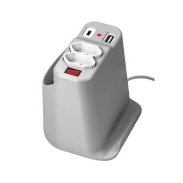 Imagem de EasyPlug Mini - extensão elétrica de mesa com 2 tomadas, USB e USB-C + apoio para celular e porta objetos