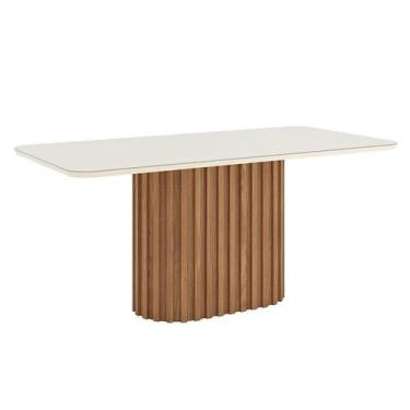 Imagem de Mesa de Jantar Solana 180 cm Canto Arredondado com Vidro Nature Off Wh