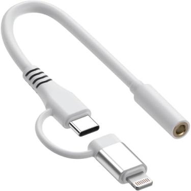 Imagem de [Certificação Apple MFi] Adaptador Lightning para conector de fone de ouvido de 3,5 mm, dongle de áudio auxiliar para iPhone + adaptador USB tipo C para conector fêmea de 3,5 mm para iPhone 16 15 14