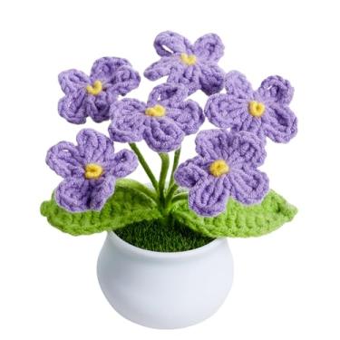 Imagem de NUKAYAI Flores de crochê, feitas à mão, feitas à mão, em vaso, plantas, presente para mulheres, professoras, aniversário, dia dos namorados, decoração de Natal, para painel de carro, casa, quarto