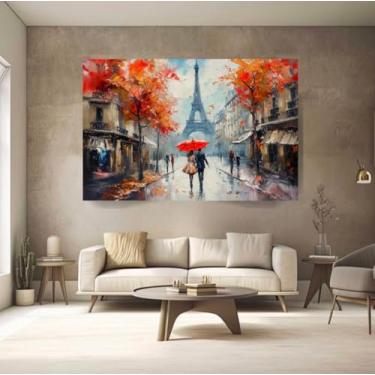 Imagem de Quadros Decorativos 90x60 Paris Torre Eiffel Pintura Horizontal Grande Escritório Hall Quarto Sala