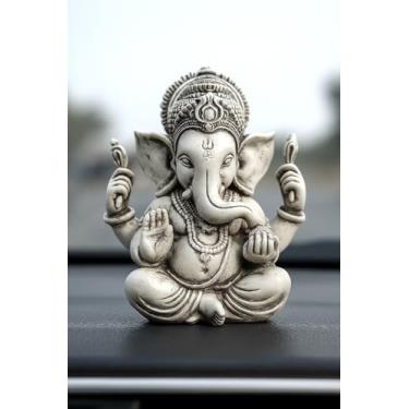 Imagem de Estátua White Lord Ganesha Idol para decoração de casa | Deus elefante hindu Bappa Vinayaka | Artesanato indiano Ganesh Murti para mesa, quarto Puja e painel de carro decoração hindu (Classic Calmness