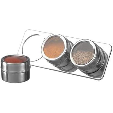 Imagem de Porta Temperos Magnético, Conjunto com 3 Potes em Aço Inox e Suporte
