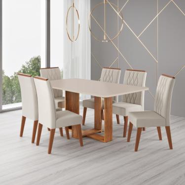 Imagem de Conjunto Sala de Jantar Mesa 160cm Moscato e 6 Cadeiras Cristal Viero - Mel/Blonde/Veludo Bege