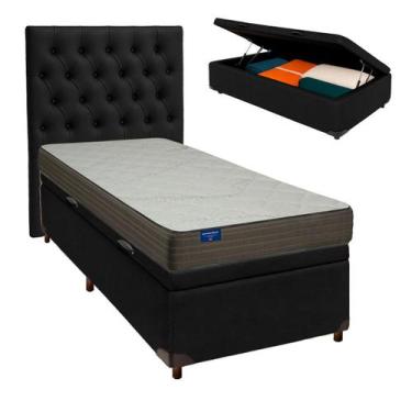Imagem de Cama Box Bau + Colchão Solteiro D33 Orthotech Inducol + Cabeceira Esto
