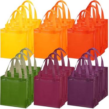 Imagem de Wesnoy 18 peças de sacos de presente de outono a granel doces de outono sacos de presente laranja não tecidos com alças para festa de Ação de Graças, outono, casamento, aniversário, lembrancinhas (cor