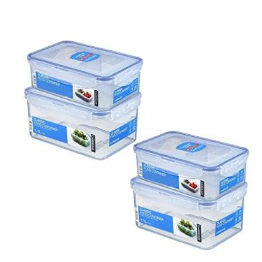 Imagem de Kit 4 potes de cozinha multiuso hermético retangular tampa 4 travas Lock&Lock 1,1 Litro + 850mL